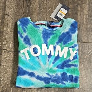 Tommy Hilfiger Blue and Green Tie-Dye Sweatshirt